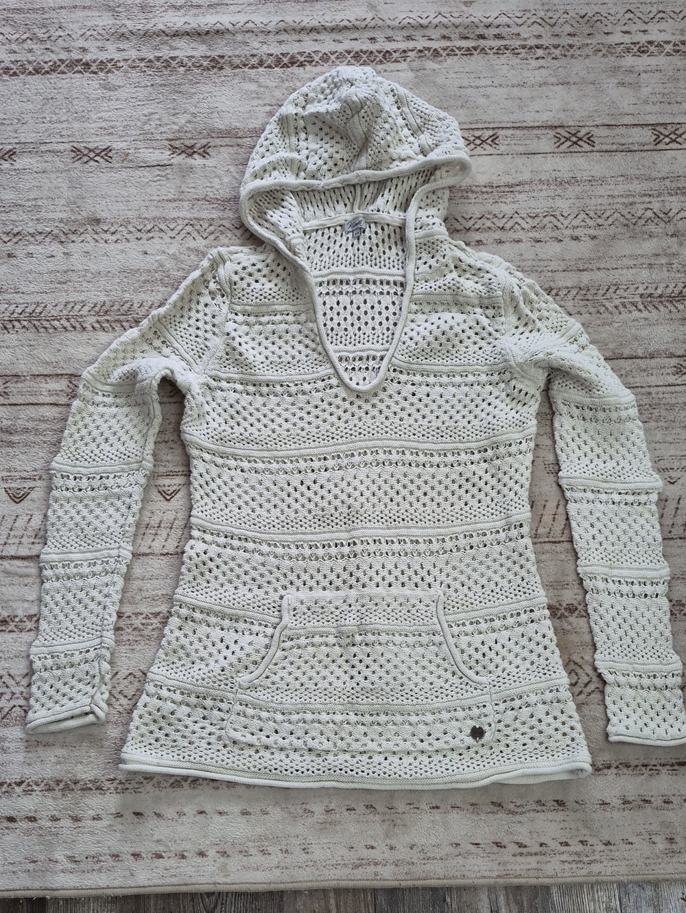Kismet Cream Crochet Hooded Sweater Tunic